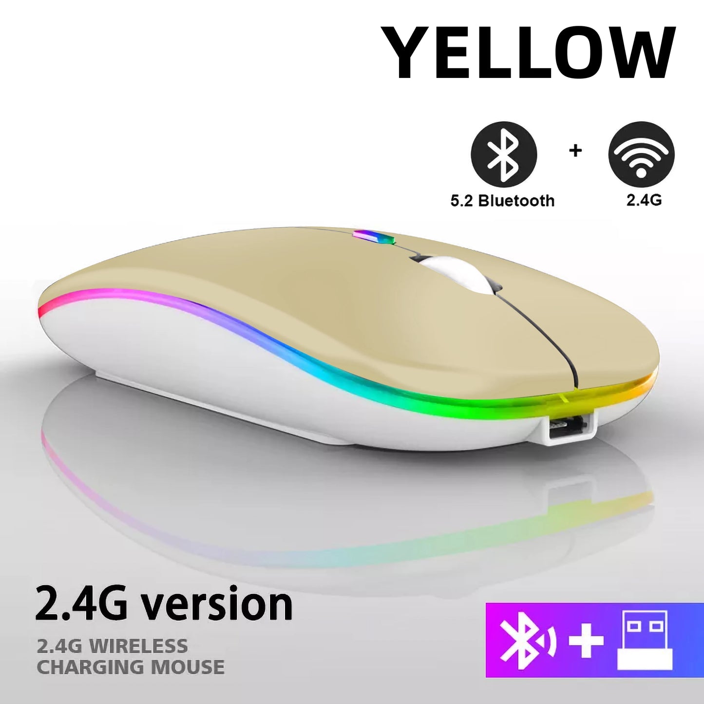 Rechargeable Bluetooth Wireless Mouse with 2.4GHz USB RGB 1600DPI