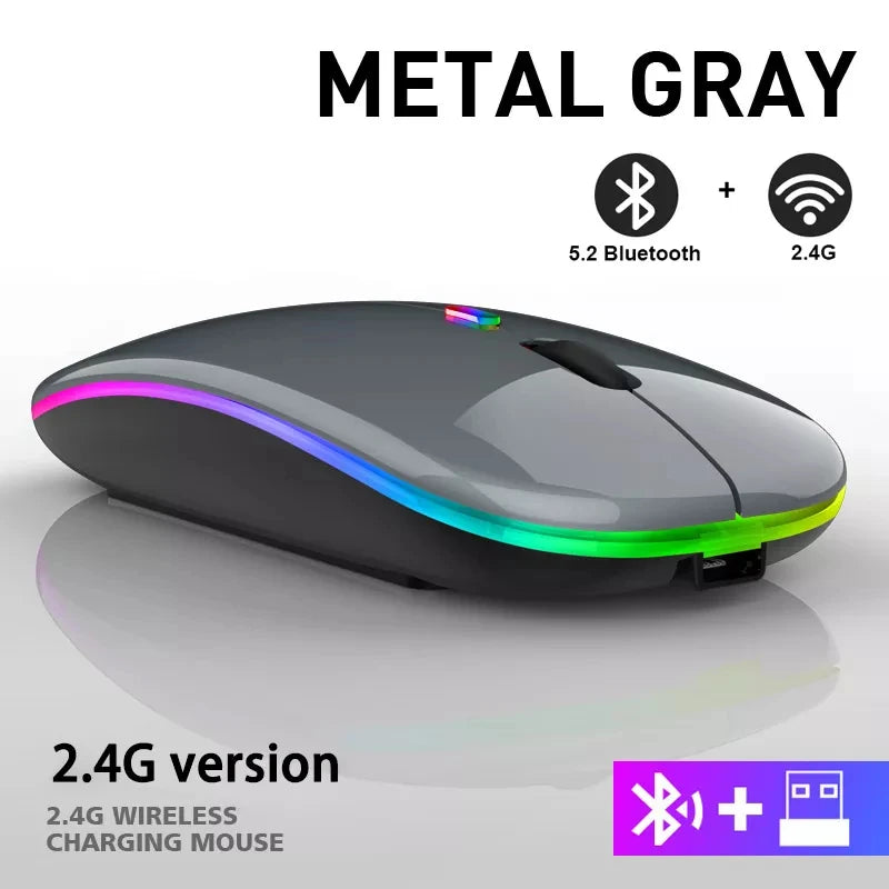 Rechargeable Bluetooth Wireless Mouse with 2.4GHz USB RGB 1600DPI