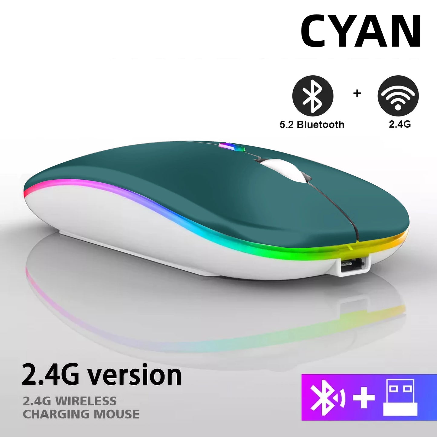 Rechargeable Bluetooth Wireless Mouse with 2.4GHz USB RGB 1600DPI
