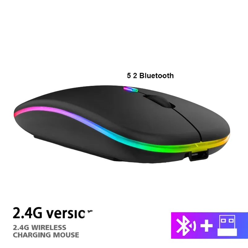 Rechargeable Bluetooth Wireless Mouse with 2.4GHz USB RGB 1600DPI