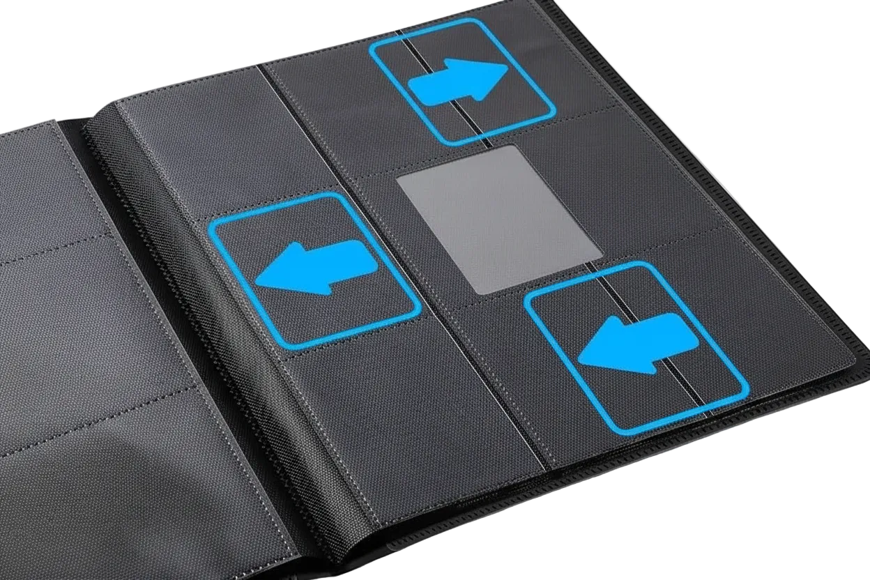 3x3 Sammelkarten-Ordner für 160 Karten, robustes, seitlich zu befüllender Binder.