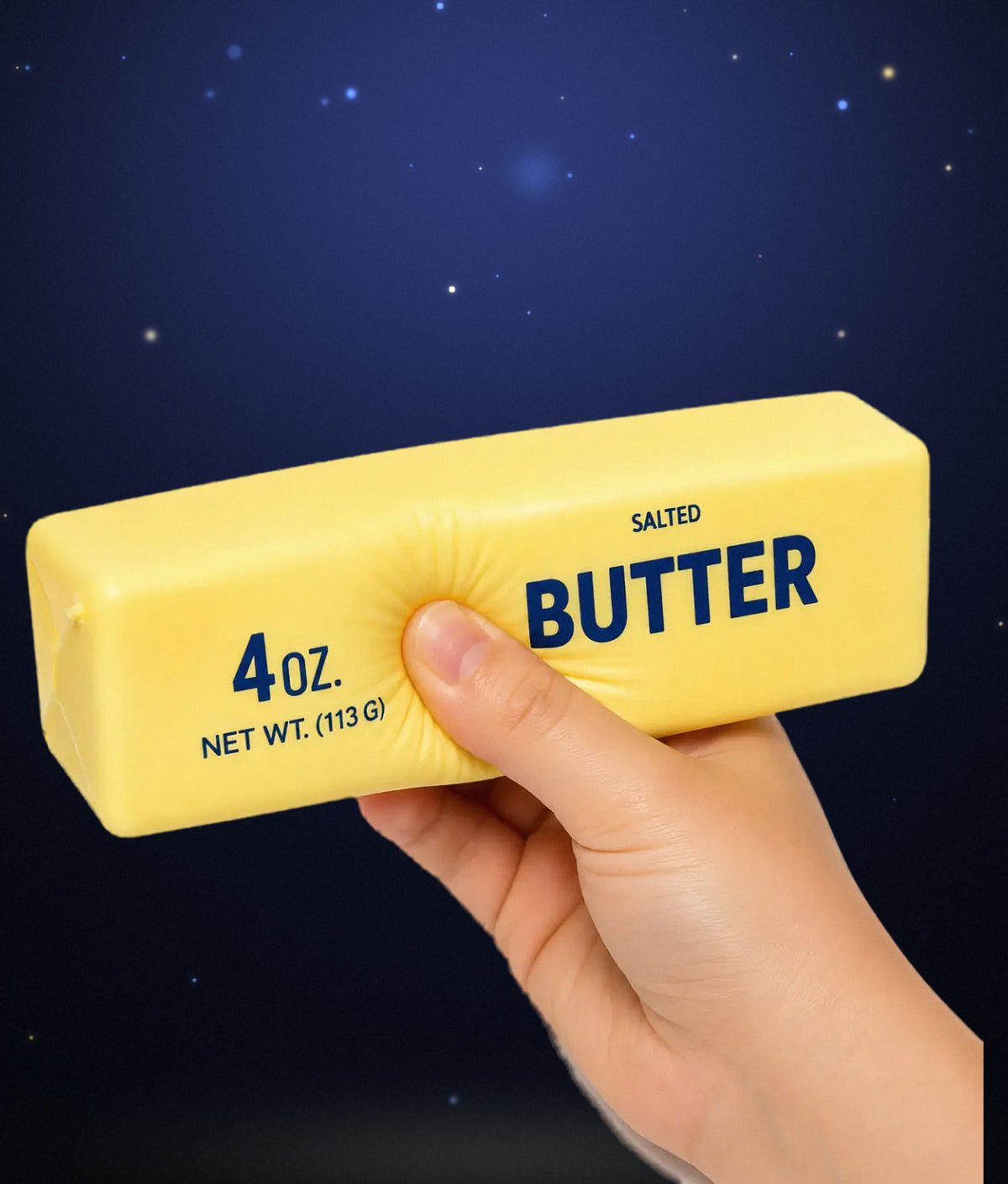 Butter Squishy in Butterstück-Optik in der Hand